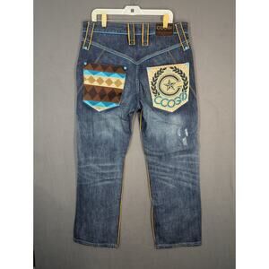 VTG Coogi Jeans Mens 36 Blue Baggy Wide Leg Embroidered Patches Hip Hop Skate